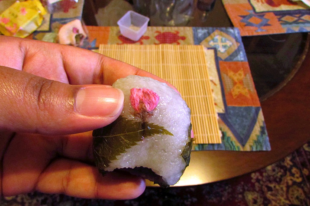 The leaf wrapped around the mochi tastes like seaweed