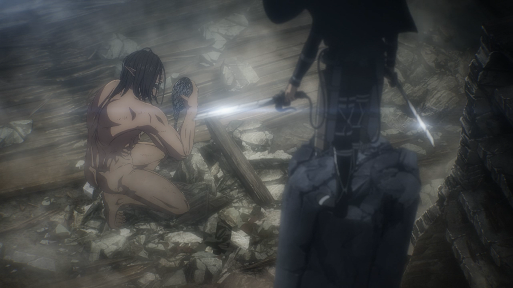I love this shot of Levi here. Blink and you can definitely miss it. Attack on Titan the Final Season Episode 65
