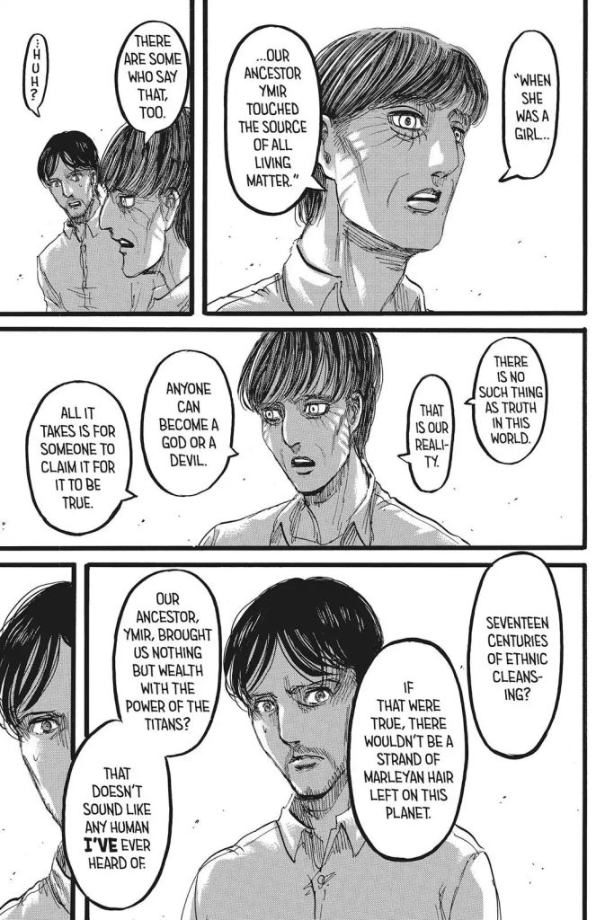 Eren Kruger tells Grisha Yeager about the ancestor of all Eldians - Ymir Fritz and how she gained her power. Shingeki no Kyojin manga Chapter 88