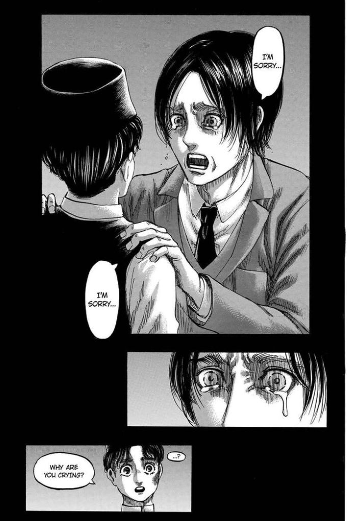 Ramzi asks Eren "why are you crying" in Shingeki no Kyojin Chapter 131 after Eren admits he wanted to "wipe it all away"