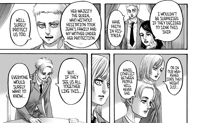 Armin admits to Annie that humanity will never find peace, and resolves to writing about their tales instead...