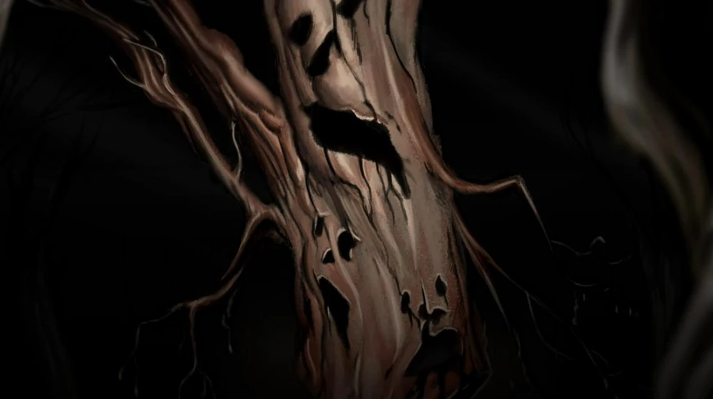 A gnarly looking Edelwood Tree with multiple faces - or multiple spirits - trapped within...or peering out?