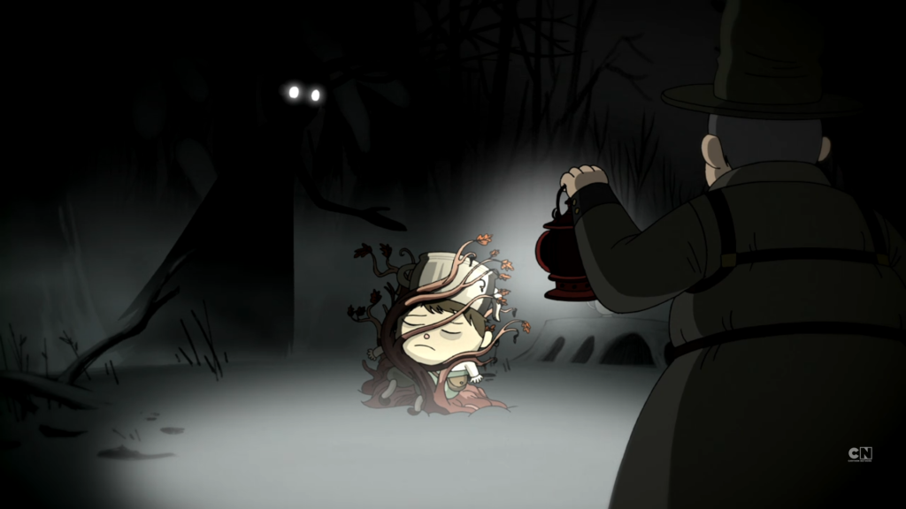 The Beast and the Woodsman fight over Greg's soul as he slowly becomes an Edelwood Tree