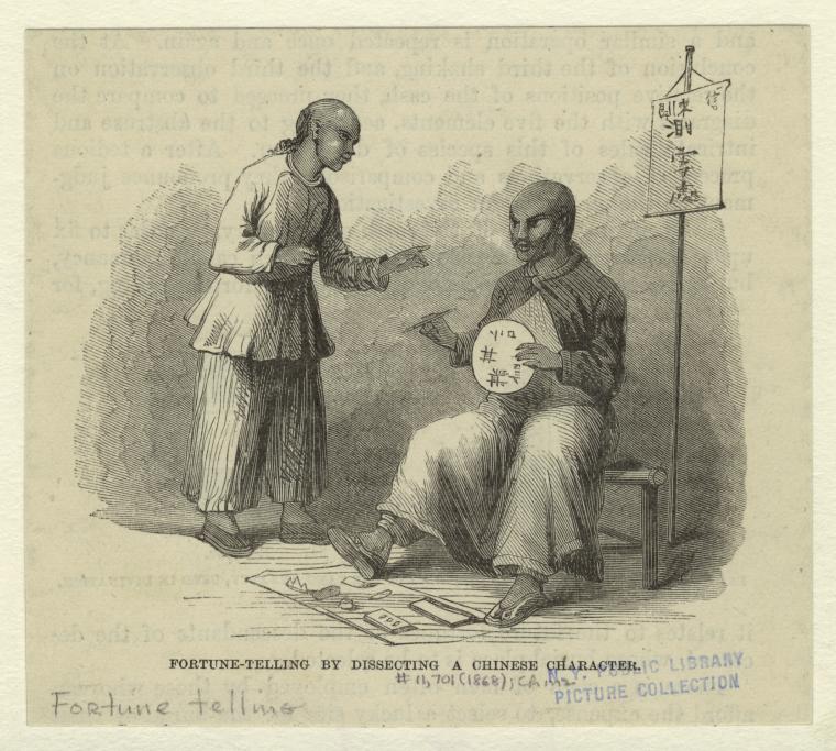 Fortune-telling by dissecting a Chinese character in 1868 (Social life of the Chinese : a daguerreotype of daily life in China) via NYPL